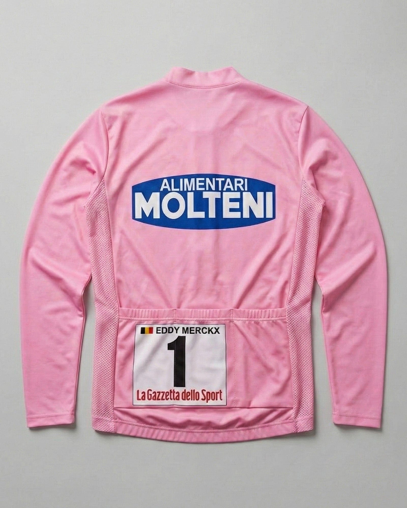 retrolica 1972 Molteni Giro d'Italia Maglia Rosa Pink Leader Long Sleeve Retro Cycling Jersey - Eddy Merckx
