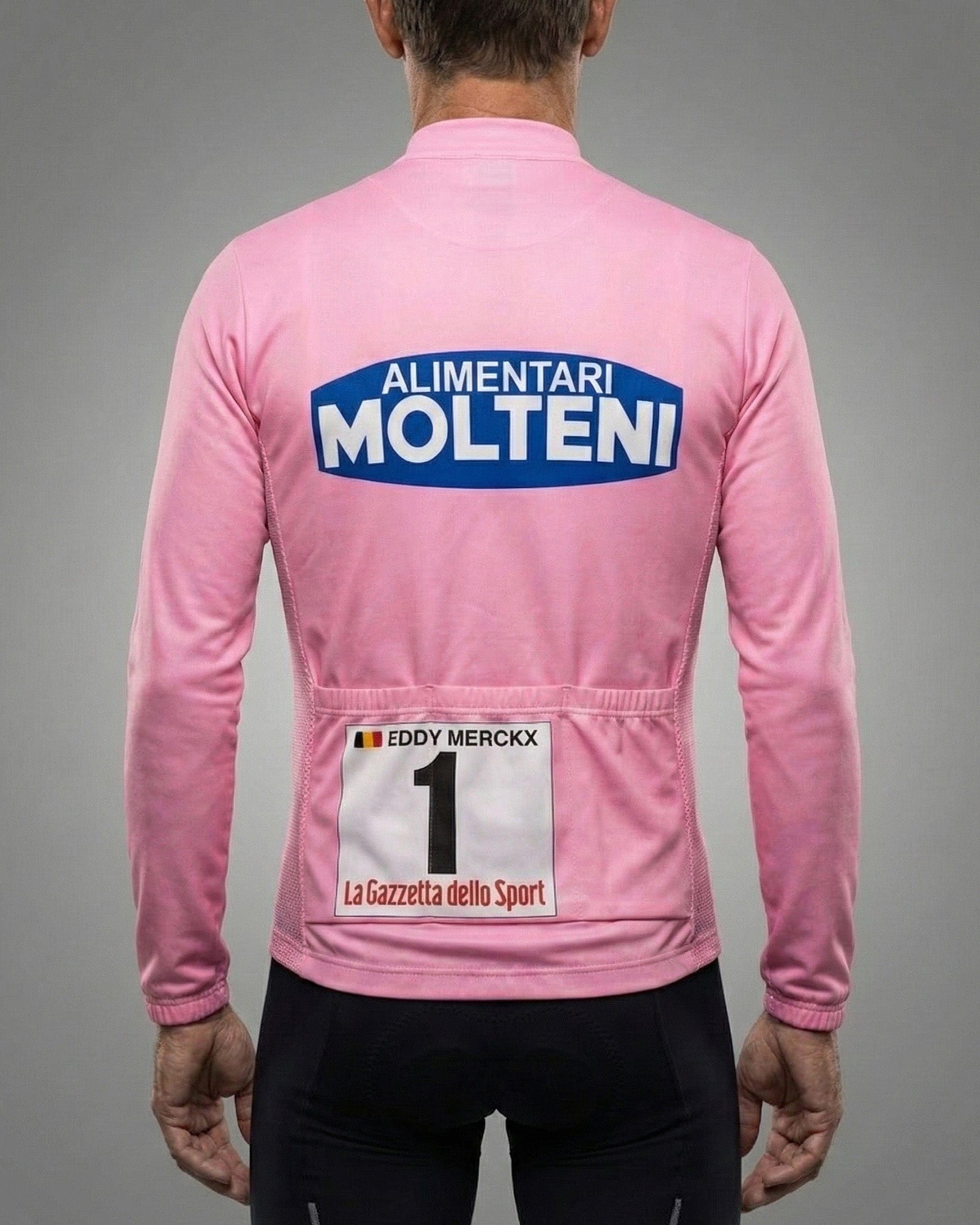 retrolica 1972 Molteni Giro d'Italia Maglia Rosa Pink Leader Long Sleeve Retro Cycling Jersey - Eddy Merckx