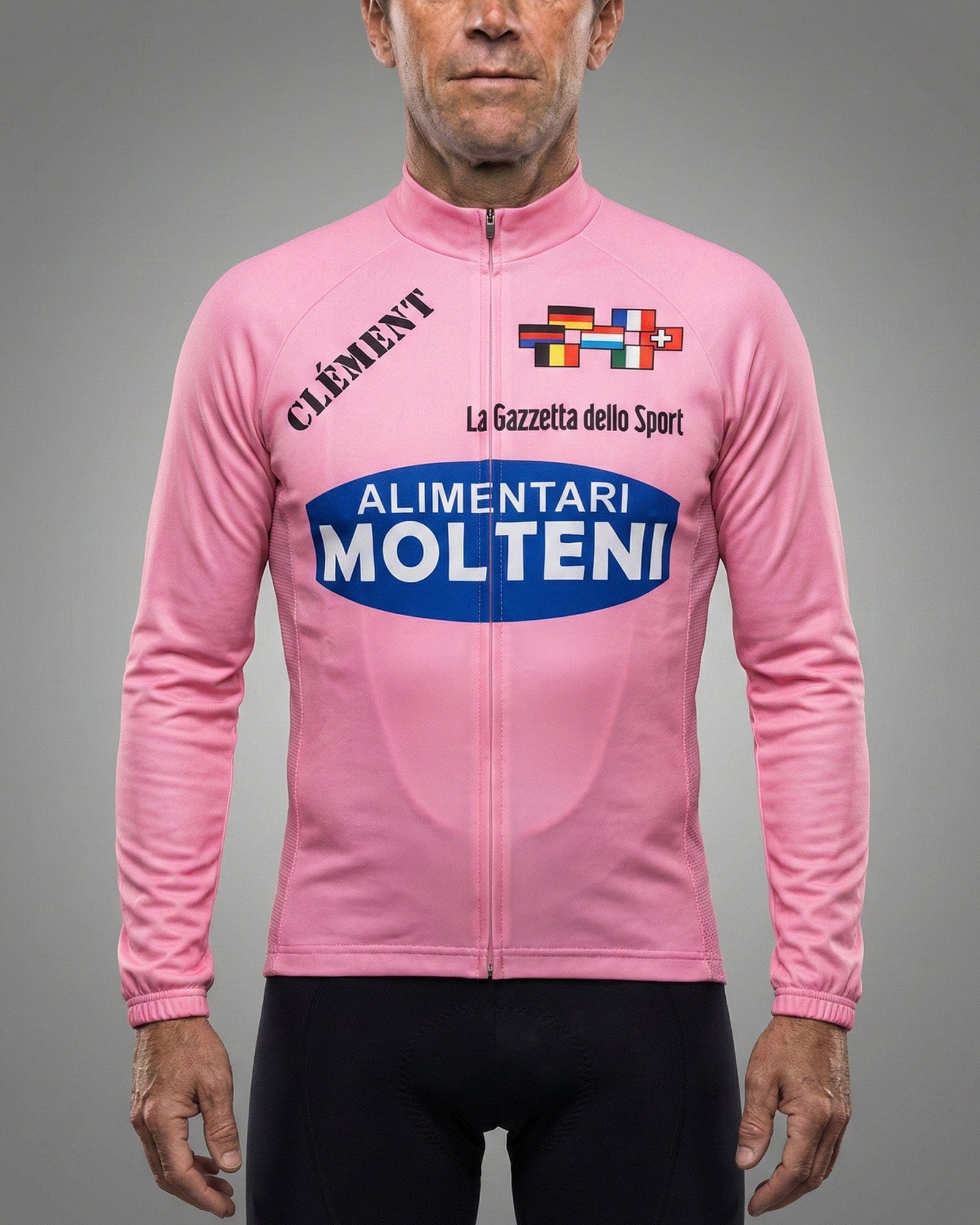 retrolica 1972 Molteni Giro d'Italia Maglia Rosa Pink Leader Long Sleeve Retro Cycling Jersey - Eddy Merckx