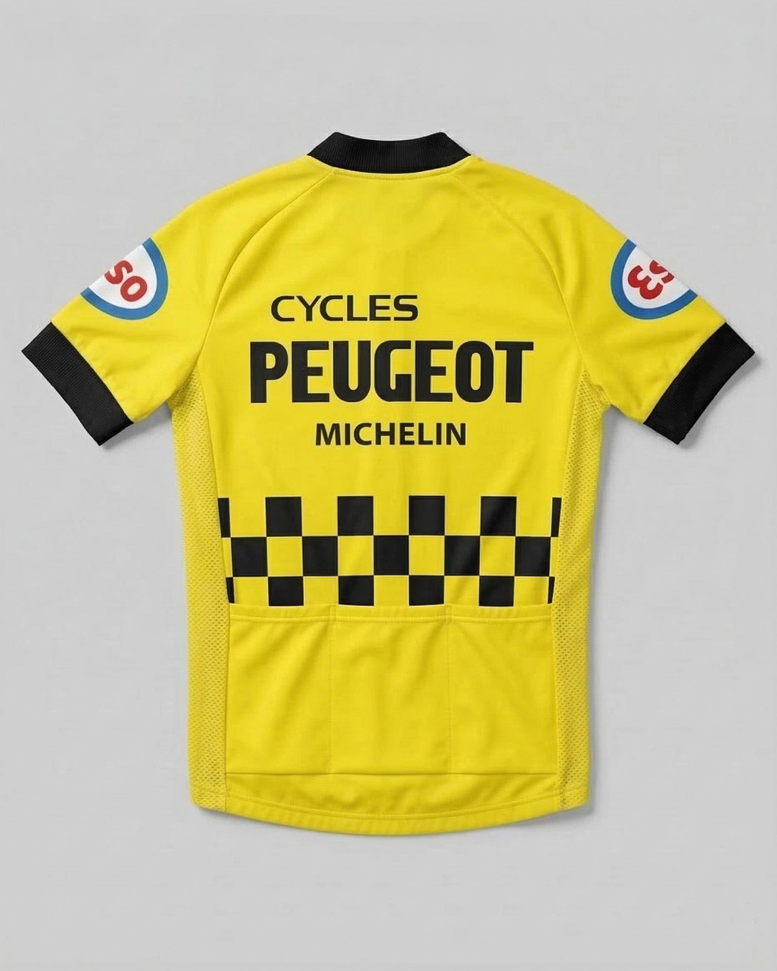 retrolica 1976-1981 Peugeot Yellow Checkerboard Retro Short Sleeve Cycling Jersey