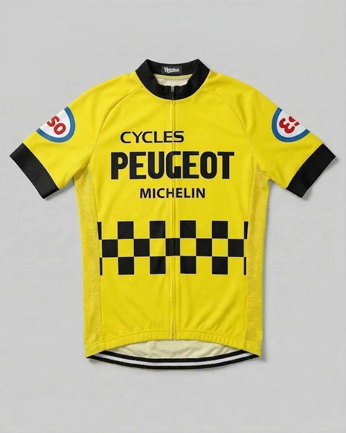 retrolica MEN / XS 1976-1981 Peugeot Yellow Checkerboard Retro Short Sleeve Cycling Jersey