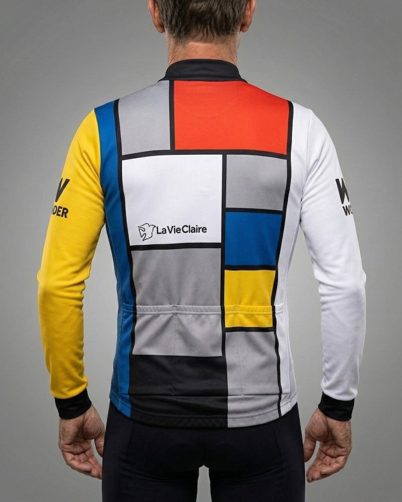 retrolica 1985 La Vie Claire Mondrian Long Sleeve Retro Cycling Jersey - Hinault & LeMond