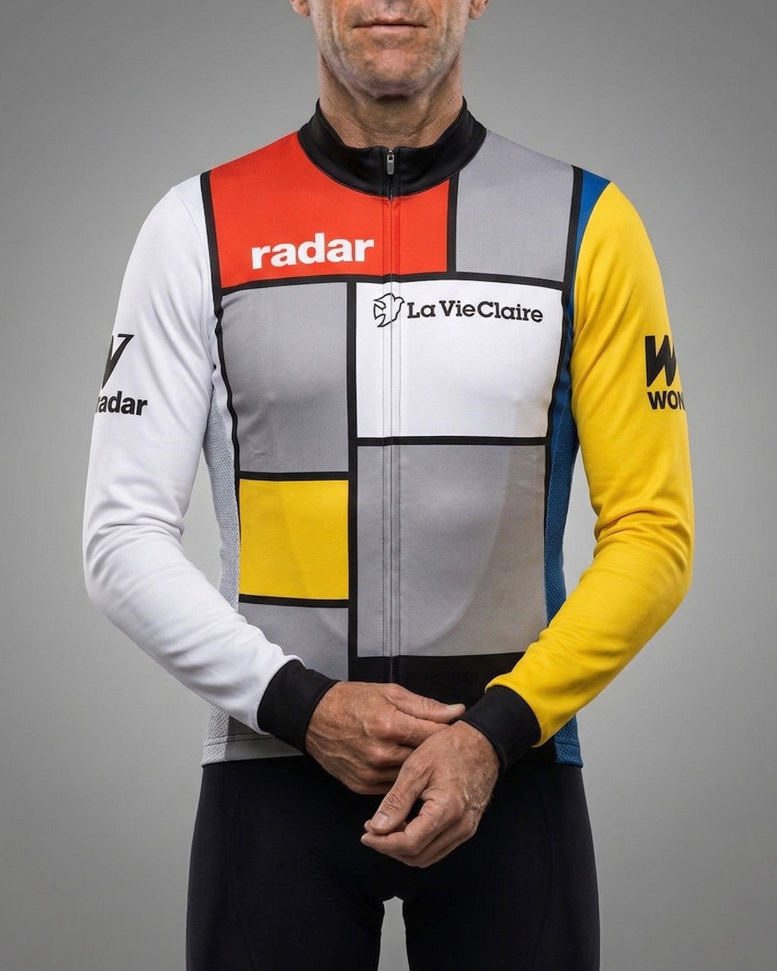 retrolica 1985 La Vie Claire Mondrian Long Sleeve Retro Cycling Jersey - Hinault & LeMond