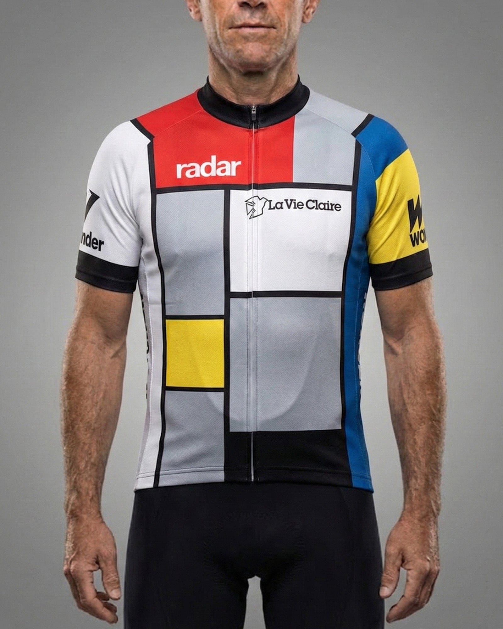 retrolica 1985 La Vie Claire Mondrian Retro Cycling Jersey - Hinault & LeMond
