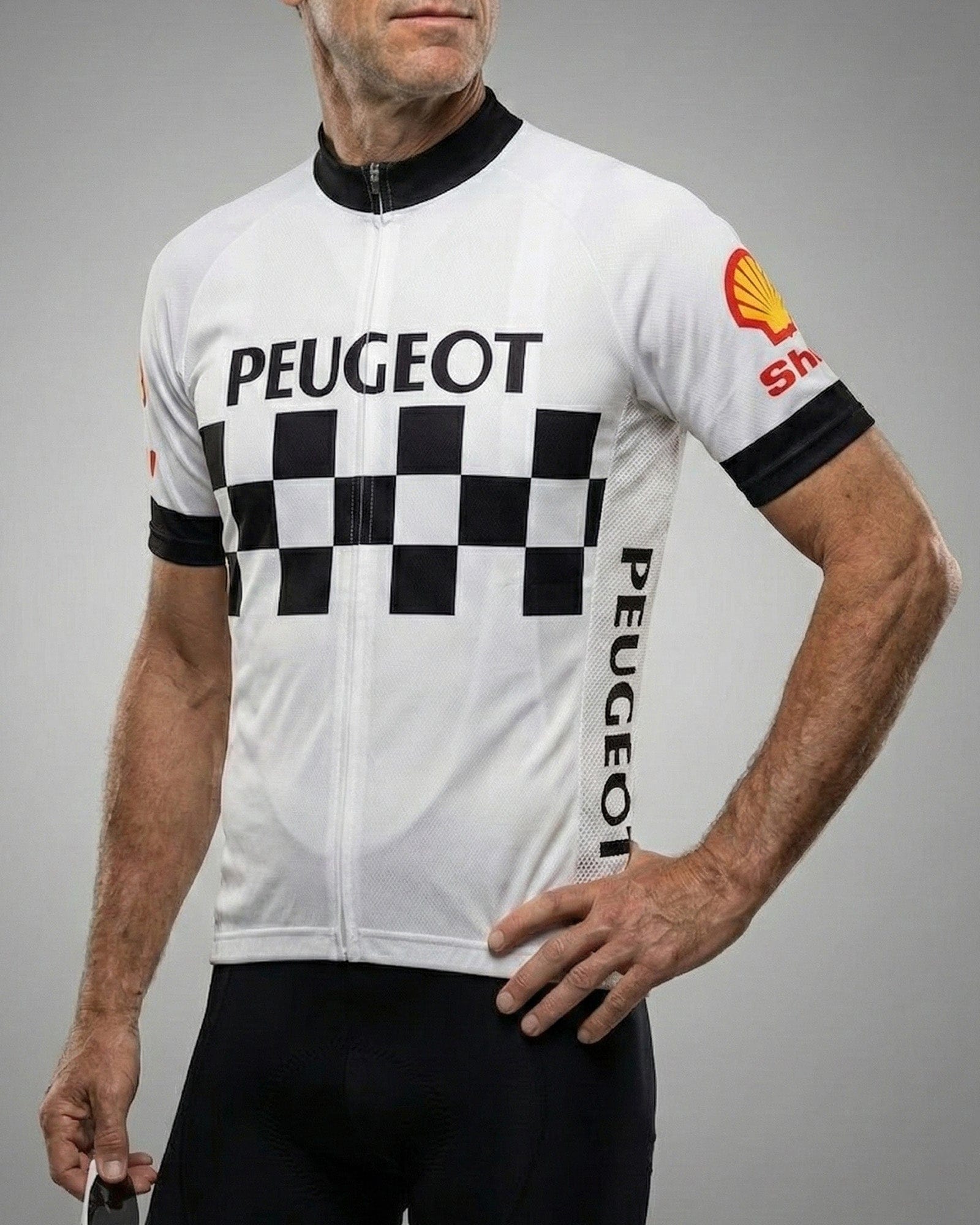 retrolica 1986 Peugeot Shell Checkerboard Retro Cycling Jersey