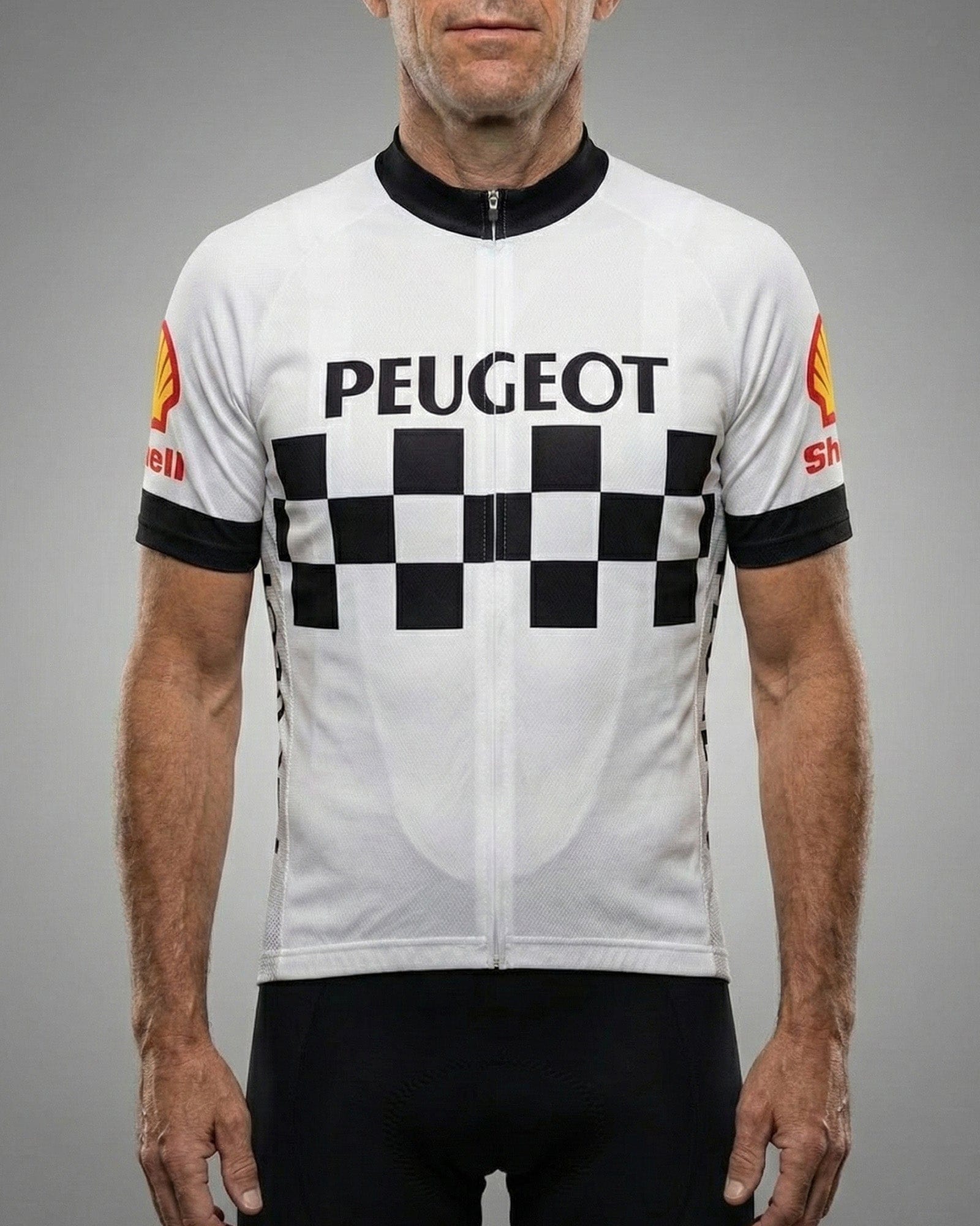 retrolica 1986 Peugeot Shell Checkerboard Retro Cycling Jersey