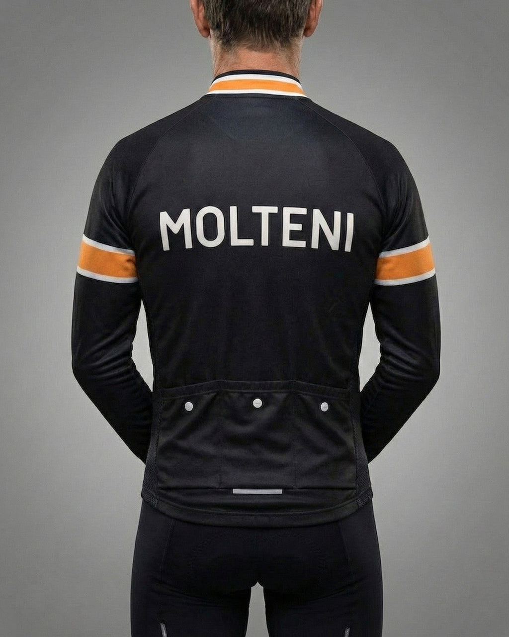 retrolica Molteni Black Long Sleeve Retro Cycling Jersey - Eddy Merckx Iconic Team Edition