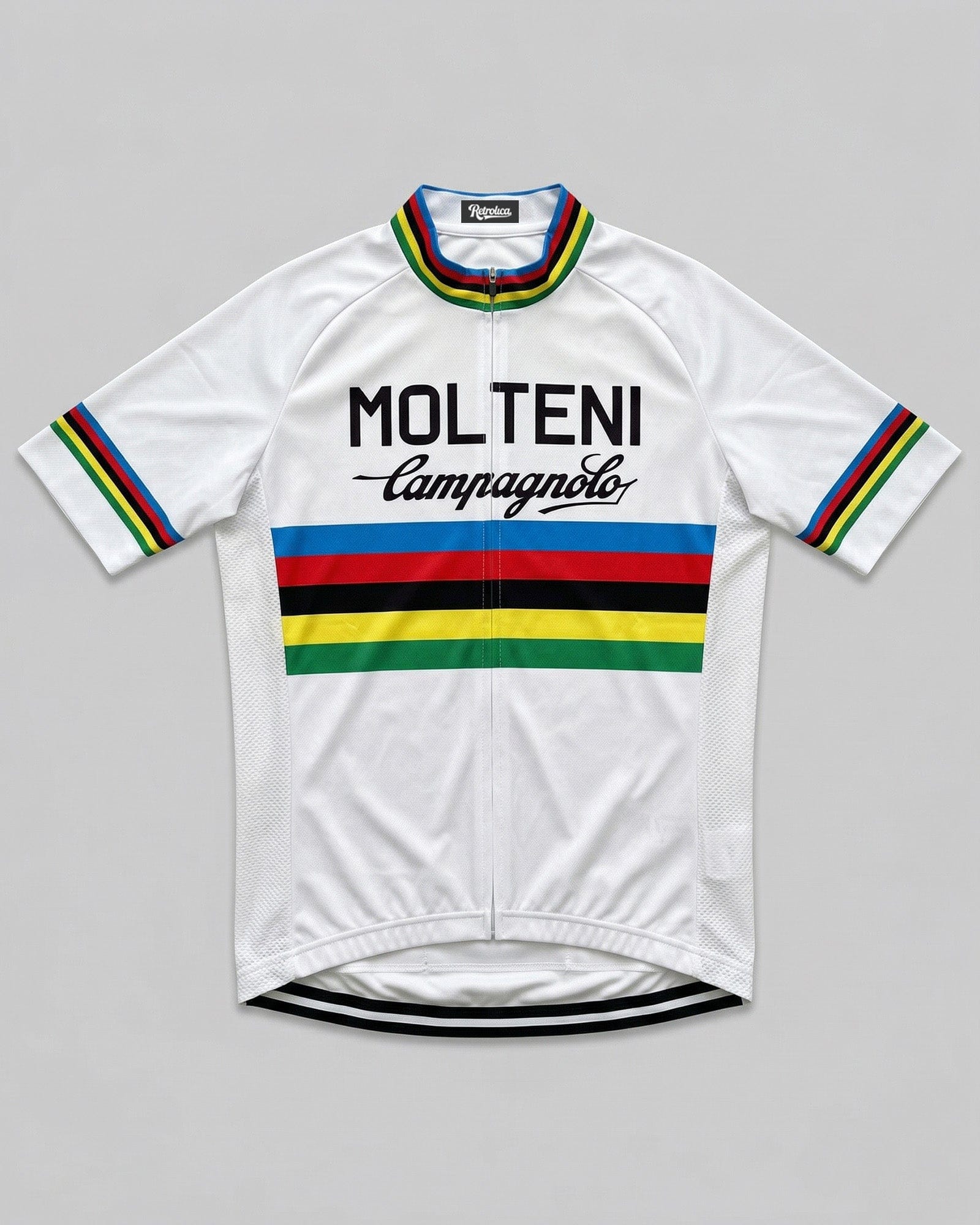 retrolica MEN / XS Molteni White Rainbow World Champion Retro Cycling Jersey - Eddy Merckx Edition