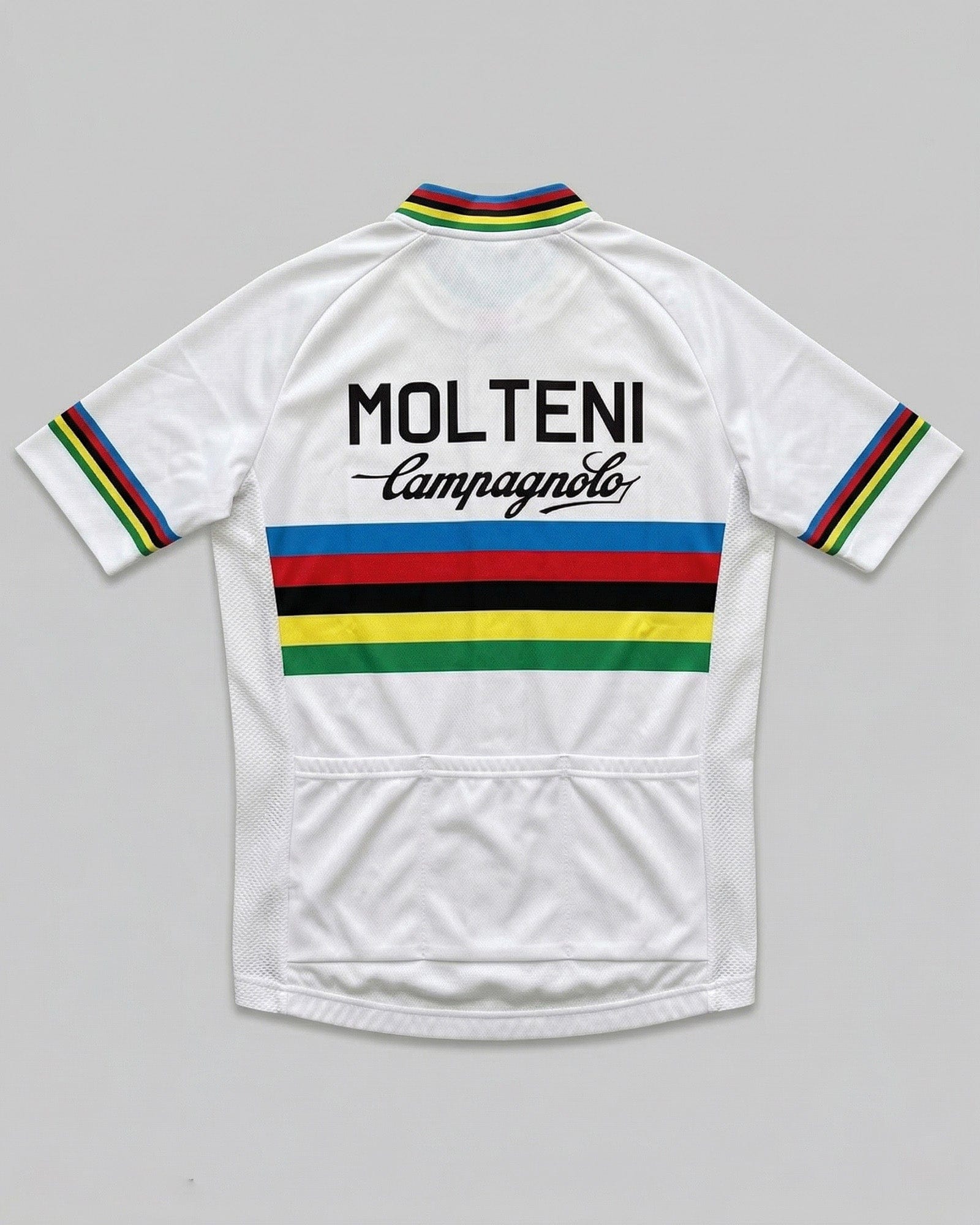 retrolica Molteni White Rainbow World Champion Retro Cycling Jersey - Eddy Merckx Edition