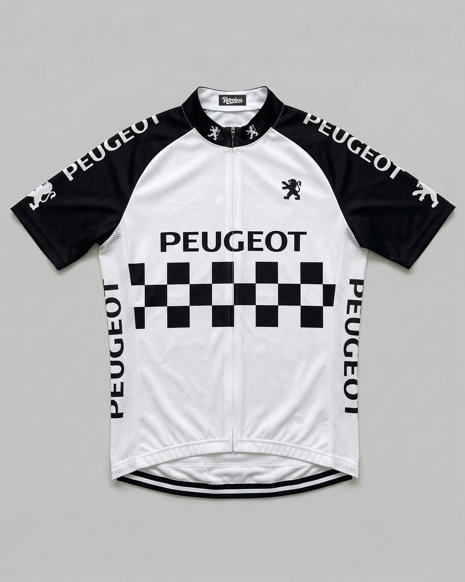 retrolica MEN / XS Peugeot Black Checkerboard Retro Cycling Jersey - Classic Team Edition